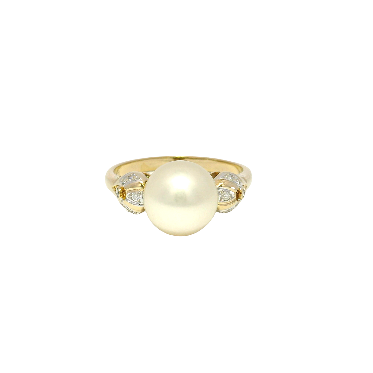 Pearl Fashion Ring in 18k Yellow Gold with Diamond Accents Sz 6 1/2