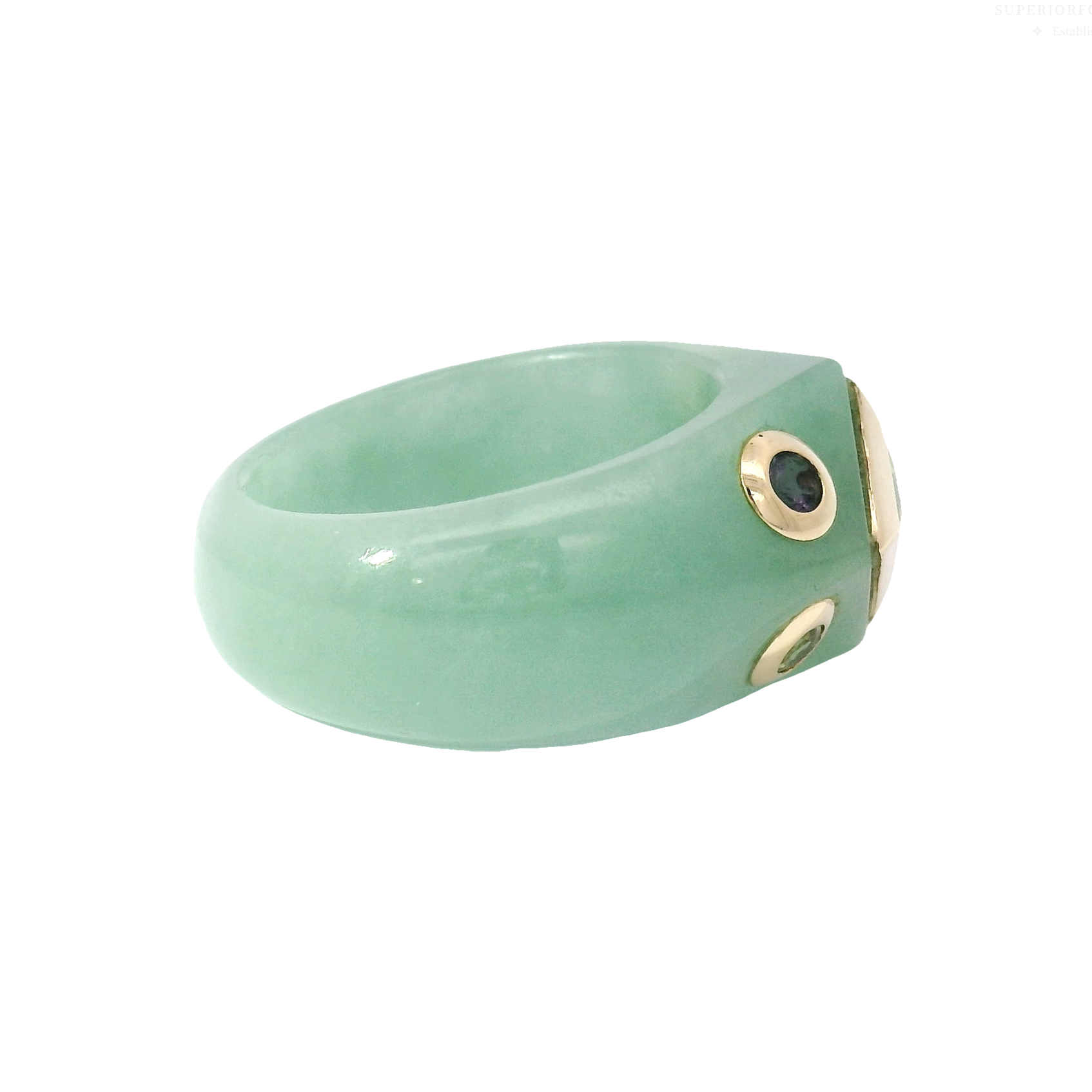 Jade Ring with 14K Yellow Gold & Gemstone Accents