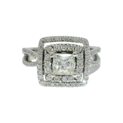 1cttw. Natural Engagement Ring with Princess Cut Center Set in 18 White Gold Sz 6