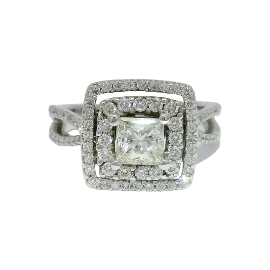 1cttw. Natural Engagement Ring with Princess Cut Center Set in 18 White Gold Sz 6