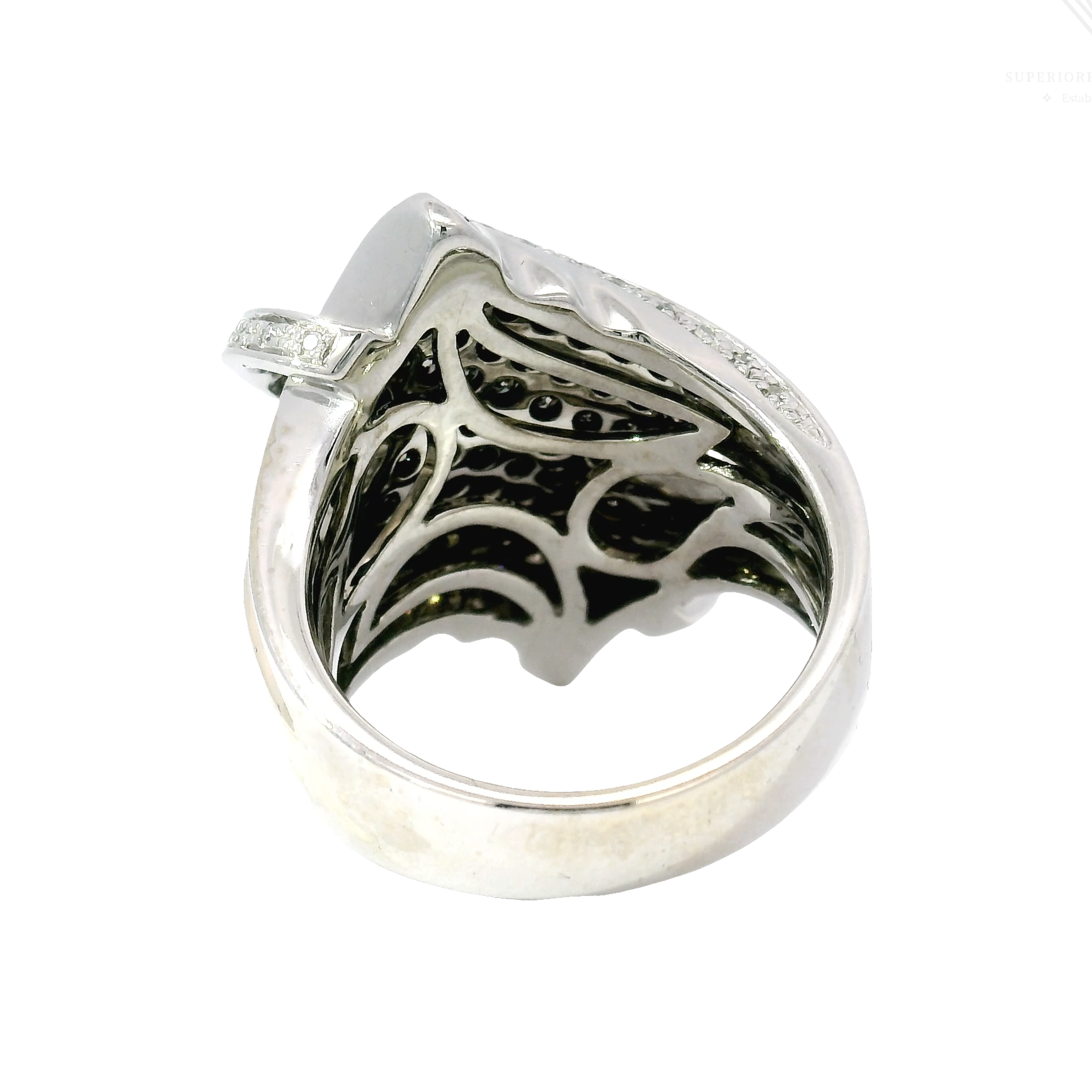 Custom Cluster Cocktail Ring Featuring Champagne and White Diamonds in 14K White Gold