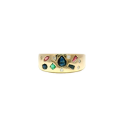 Abstract Flush Mounted Multi Gemstone & Diamond Fashion Ring in 14K Yellow Gold Sz 9.5
