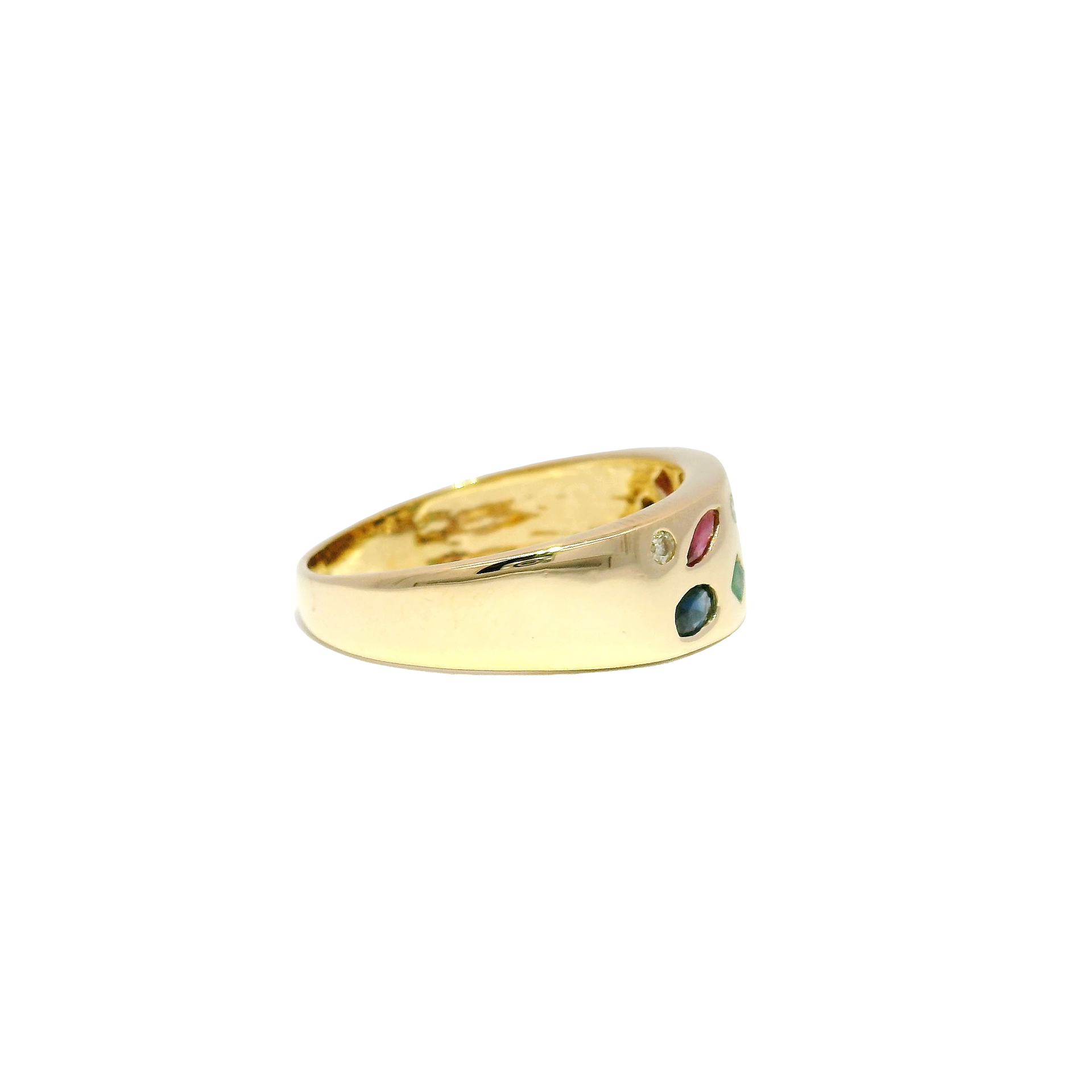 Abstract Flush Mounted Multi Gemstone & Diamond Fashion Ring in 14K Yellow Gold Sz 9.5