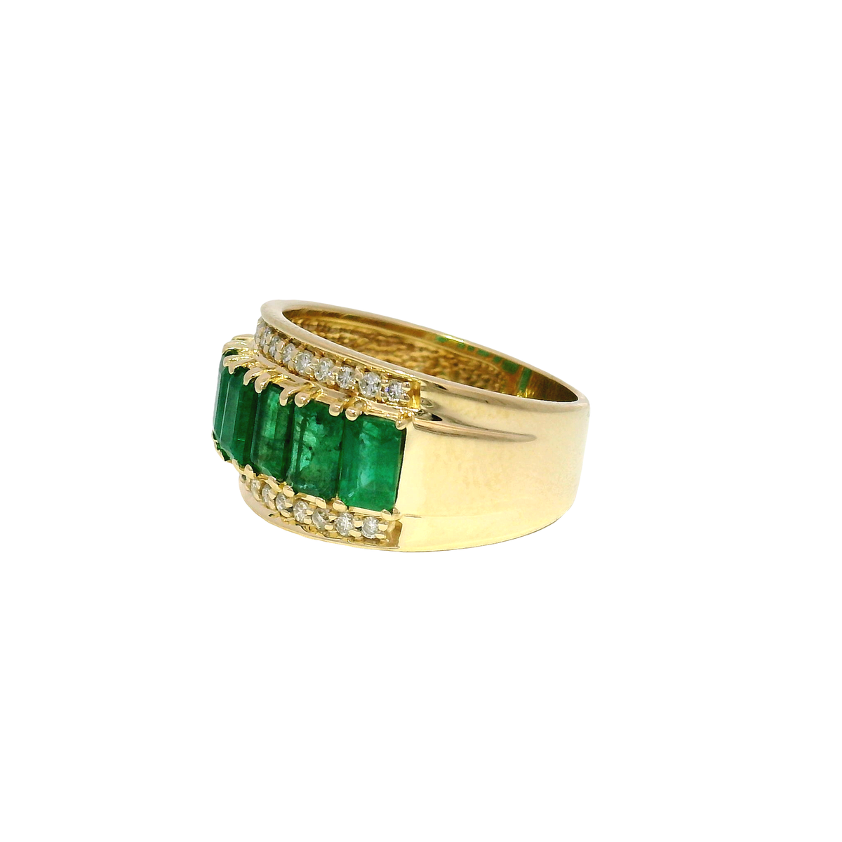 Natural Emerald & Diamond Fashion Ring in 14K Yellow Gold Sz 7