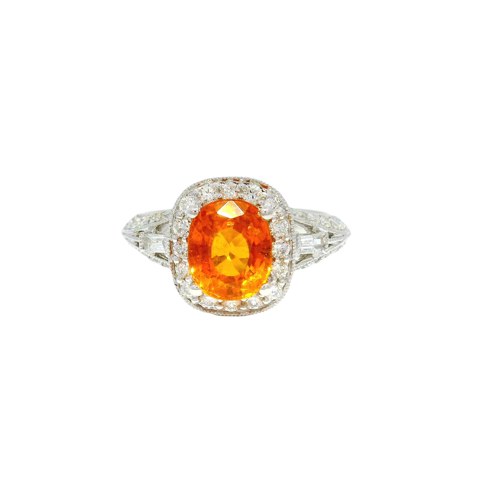 2.21ct. Spessartite Garnet Set in 14K White Gold Diamond Halo Ring