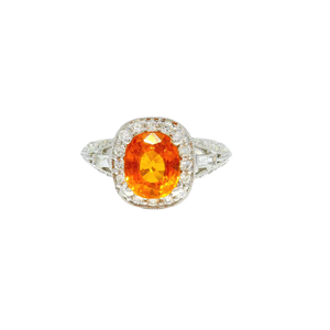 2.21ct. Spessartite Garnet Set in 14K White Gold Diamond Halo Ring