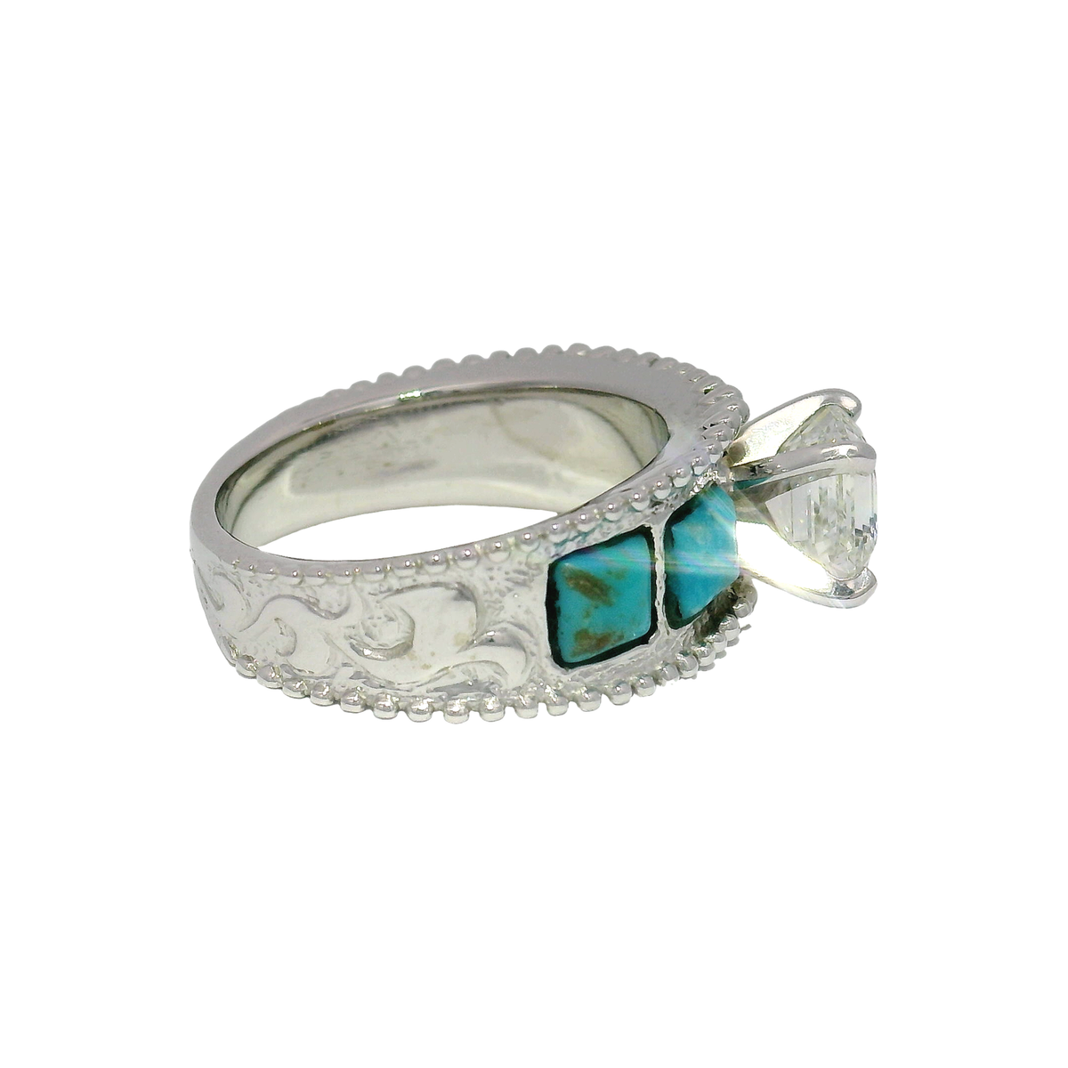 1.30ct. J VS1 Natural Asscher Cut Diamond in Custom 14K Turquoise Mounting // GIA 2231290144 Sz 6.